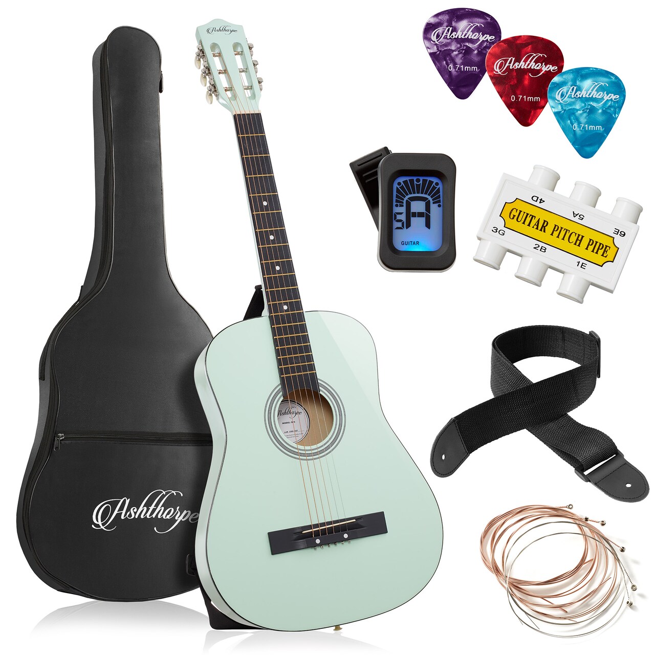 Ashthorpe Beginner Acoustic Guitar Package, Basic Starter Kit w/ Gig Bag, Strings, Strap, Tuner, Picks